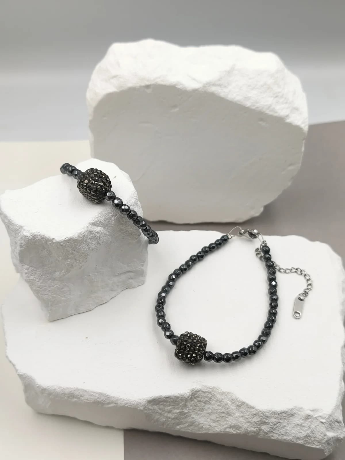 Bracelet with Hematite Beads and Cube with Marcasite by Magis Handmade Jewels