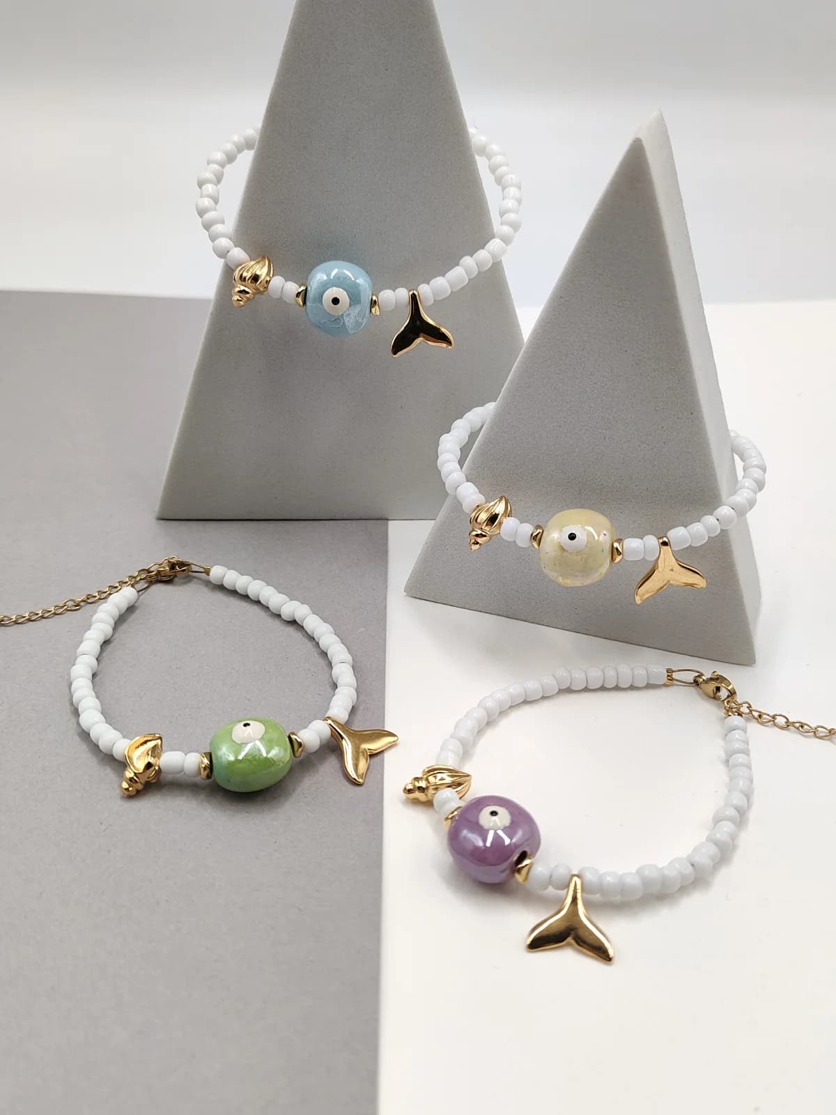 Bracelet with Glass Beads and Ceramic Evil Eye by Magis Handmade Jewels