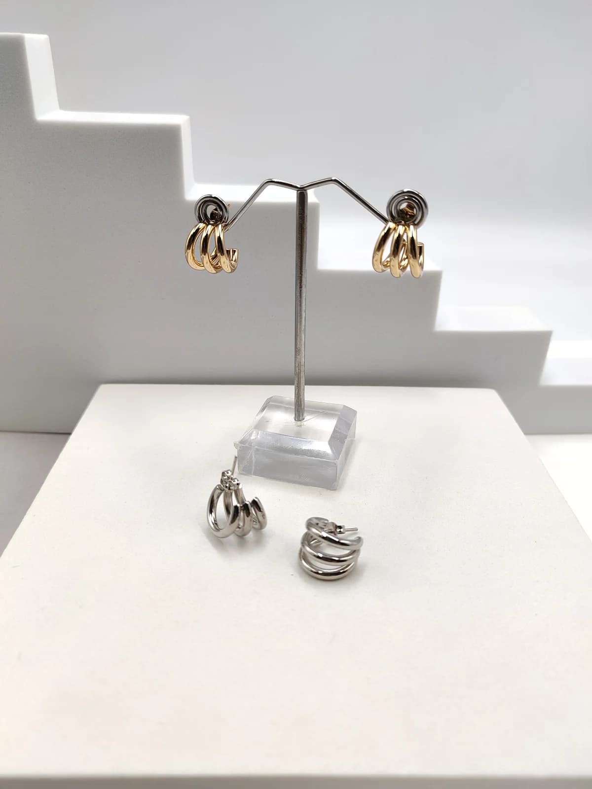 Stainless Steel Triple Hoop Earrings by Magis Handmade Jewels