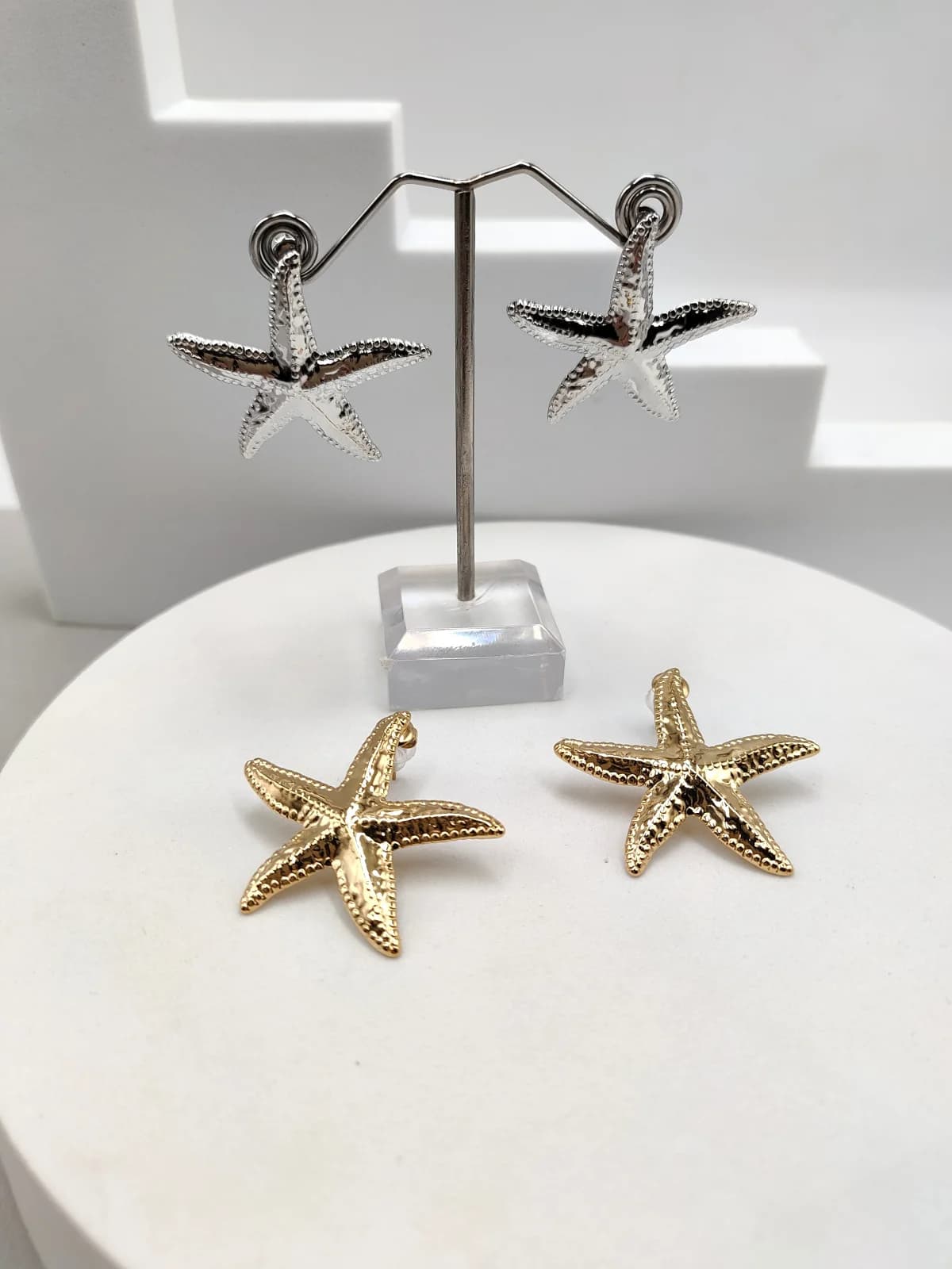 Stainless Steel Earrings with Embossed Starfish by Magis Handmade Jewels
