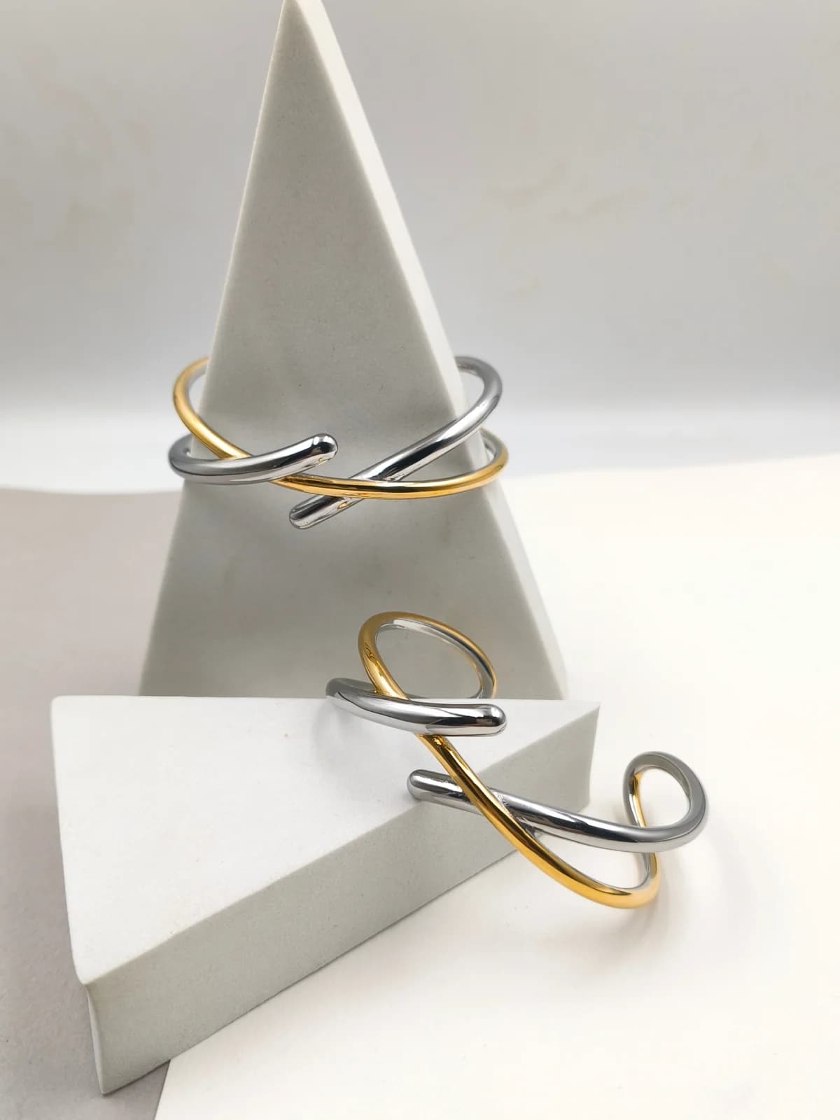 Stainless Steel Two-Tone Bracelet with Crossover Design by Magis Handmade Jewels