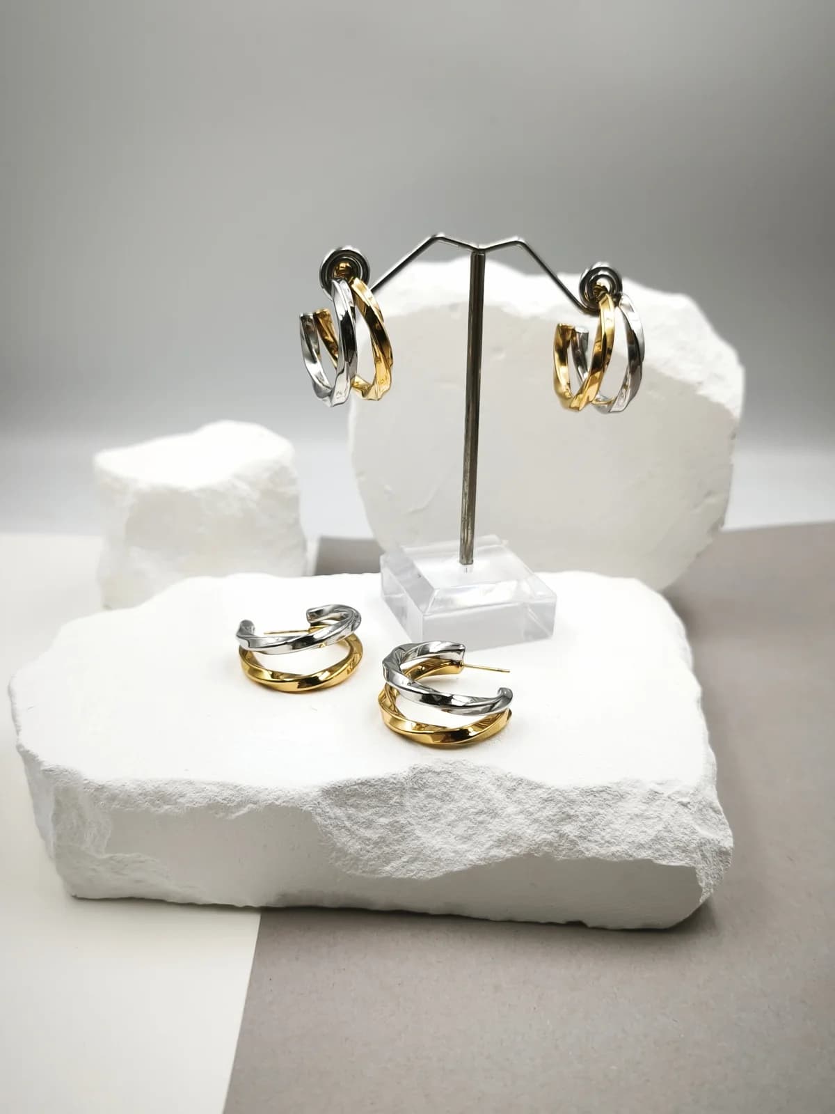 Stainless Steel Two-Tone Twisted Hoop Earrings by Magis Handmade Jewels