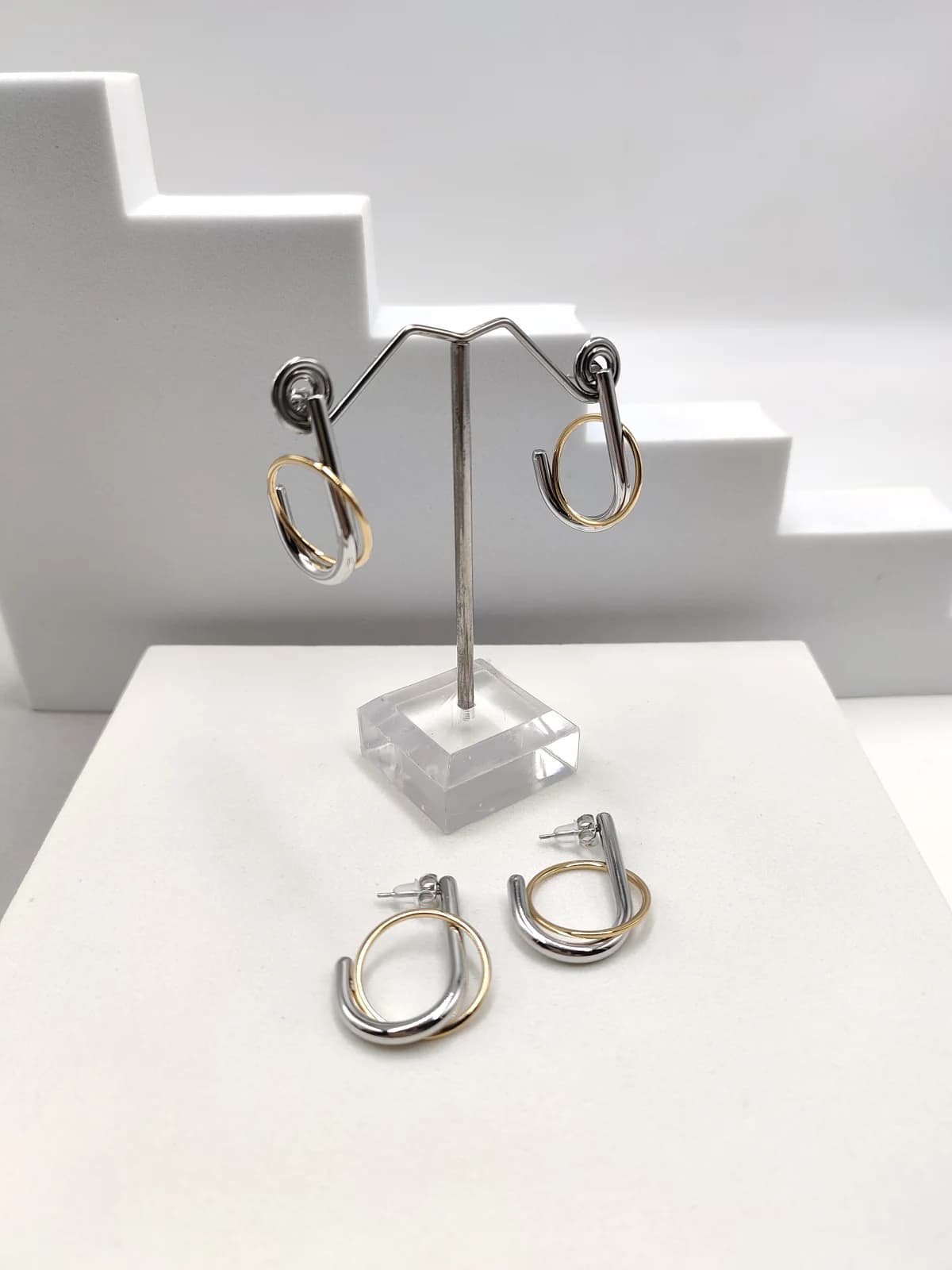 Stainless Steel Two-Tone Earrings by Magis Handmade Jewels