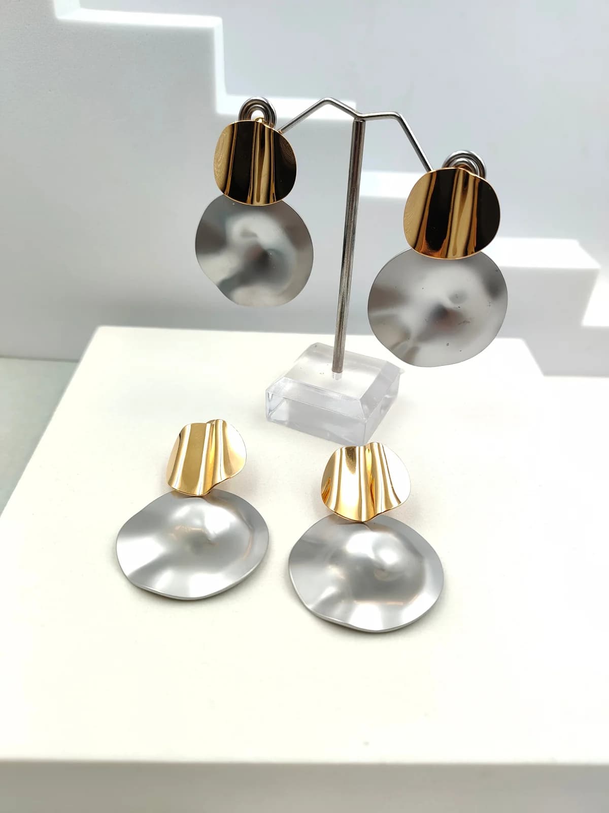 Stainless Steel Two-Tone Earrings with Circles by Magis Handmade Jewels