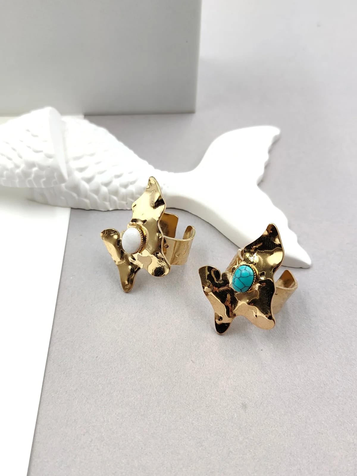 Stainless Steel Irregular Ring with Stone by Magis Handmade Jewels