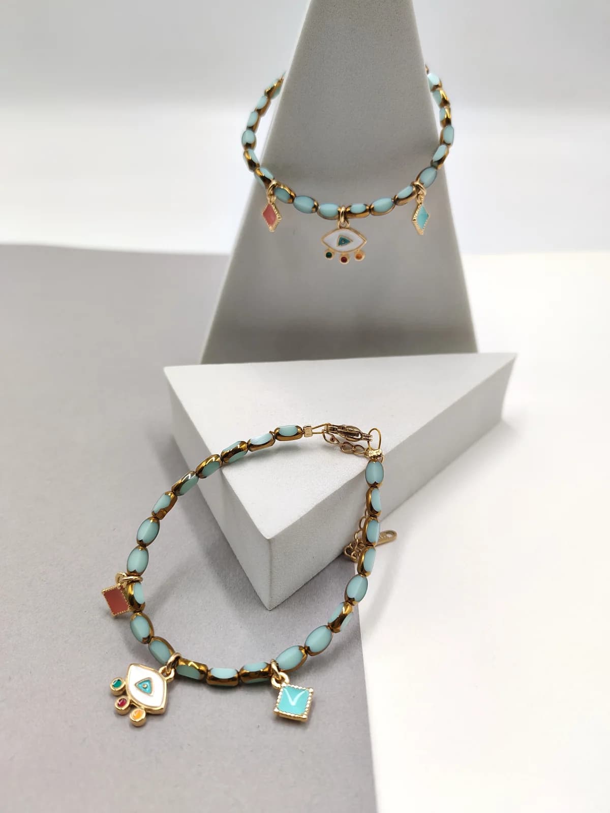 Bracelet with Glass Beads and Gold-Plated Enamel Details by Magis Handmade Jewels