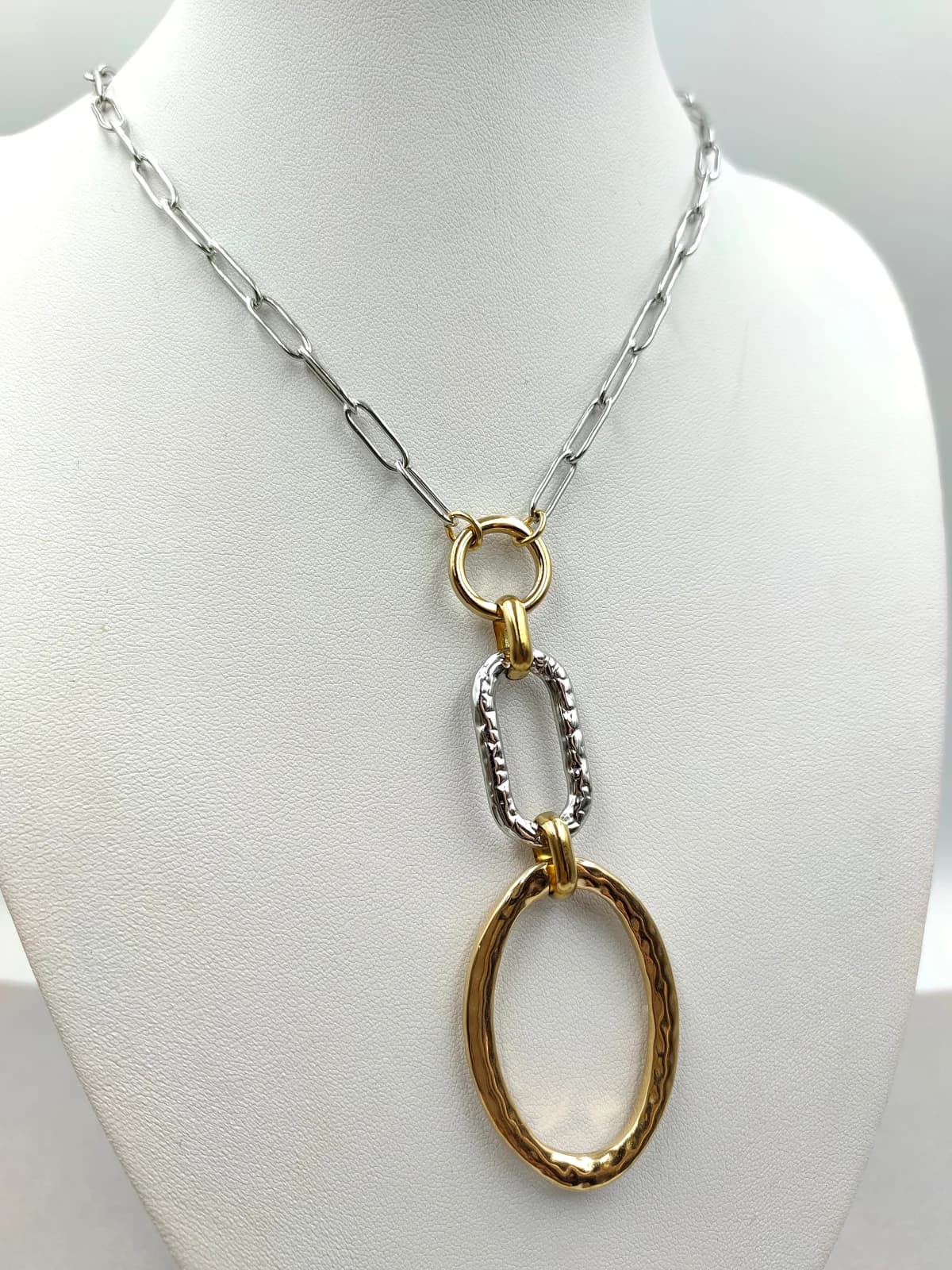 Stainless Steel Necklace with Two-Tone Geometric Motif by Magis Handmade Jewels