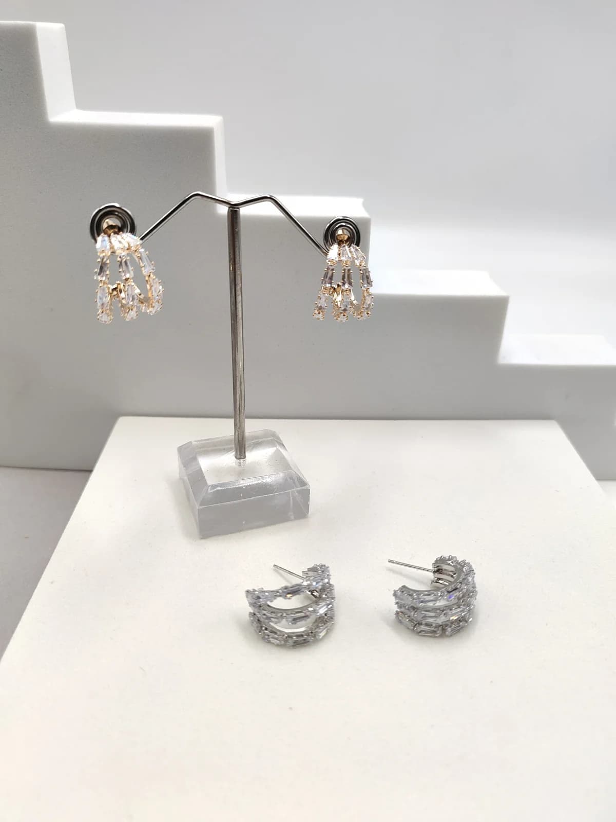 Gold-Plated Triple Hoop Earrings with Crystals by Magis Handmade Jewels
