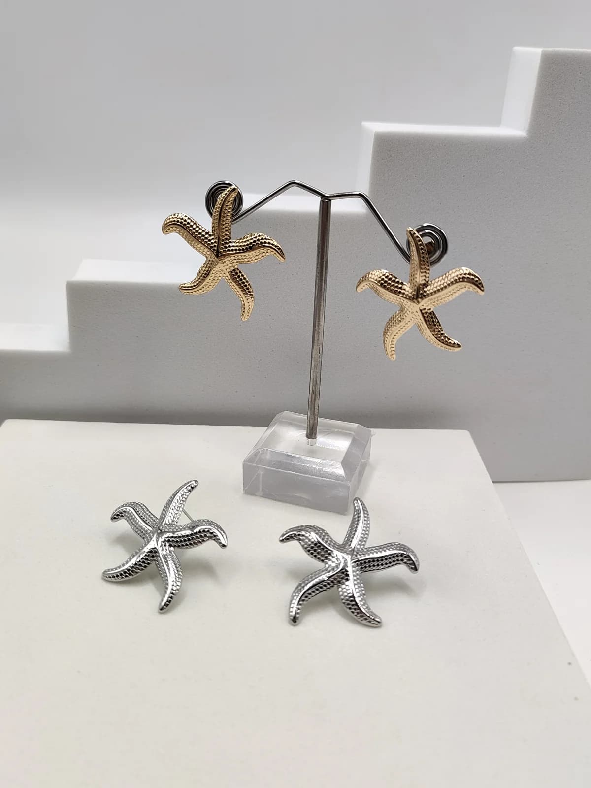 Stainless Steel Earrings with Embossed Starfish by Magis Handmade Jewels