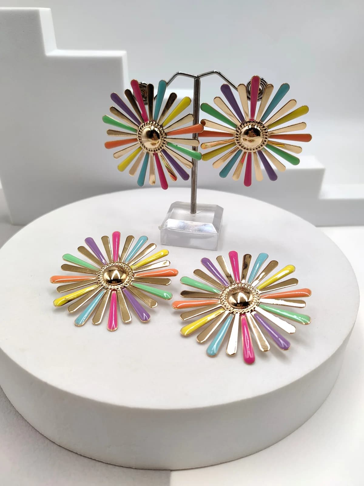 Stainless Steel Flower Earrings with Enamel by Magis Handmade Jewels