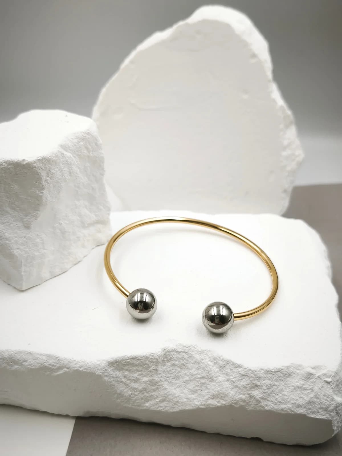 Stainless Steel Two-Tone Bracelet with Beads at the Ends by Magis Handmade Jewels