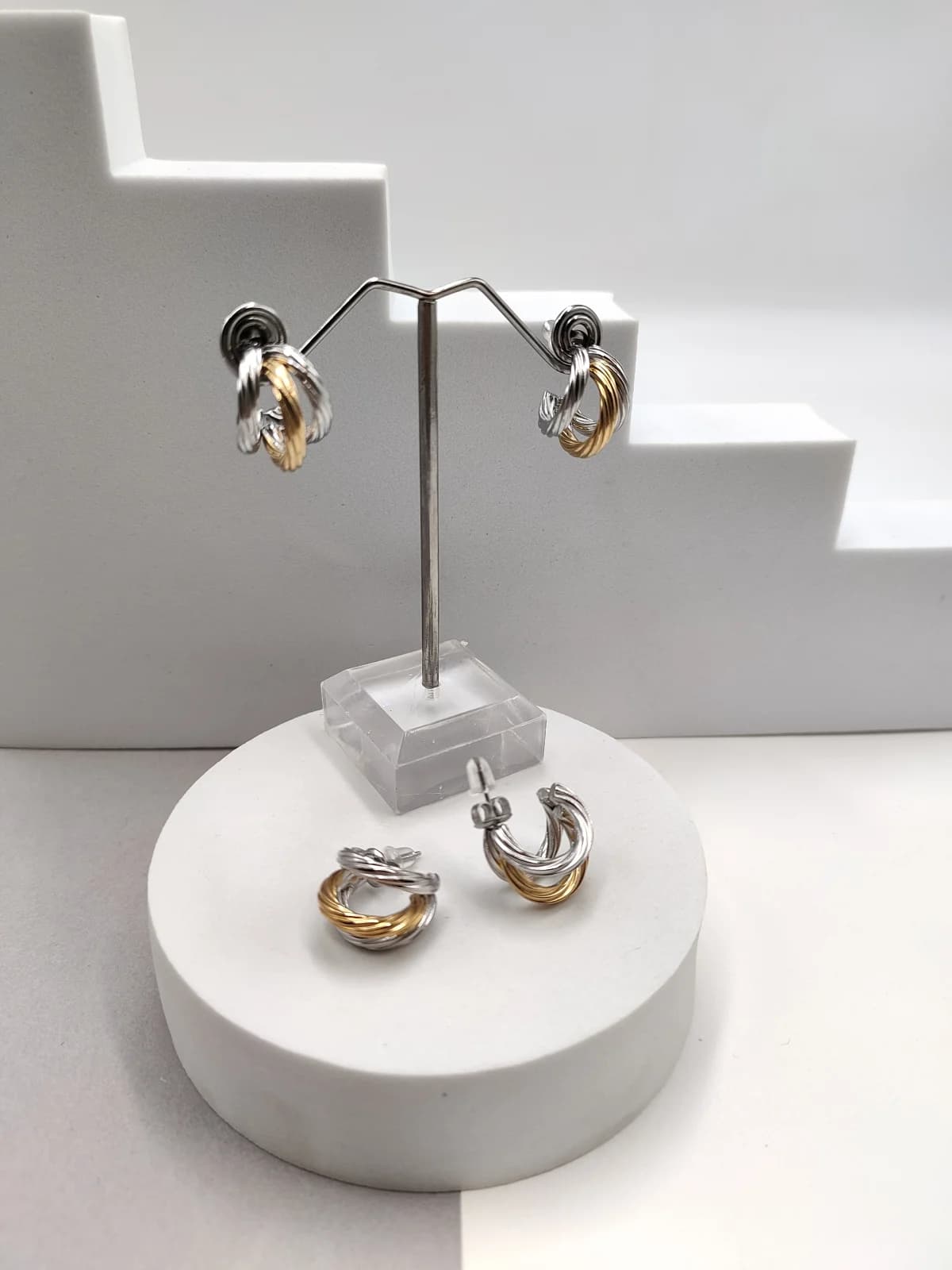Stainless Steel Small Two-Tone Hoop Earrings by Magis Handmade Jewels