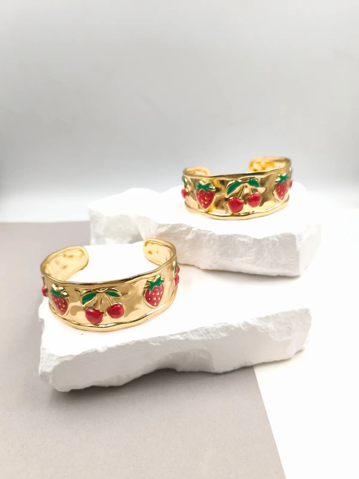Stainless Steel Bracelet with Embossed Designs and Enamel by Magis Handmade Jewels