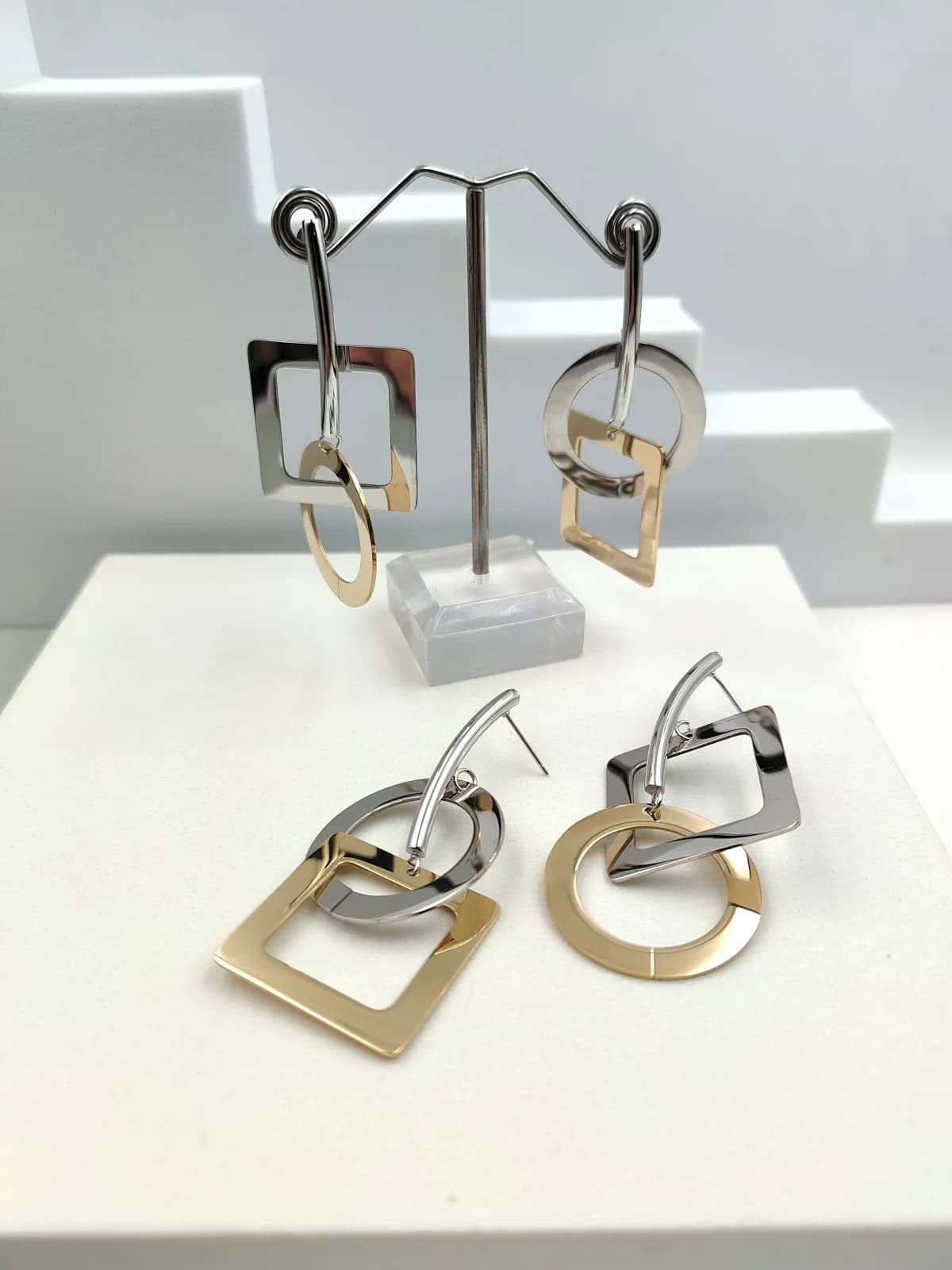 Stainless Steel Two-Tone Earrings with Geometric Shapes by Magis Handmade Jewels