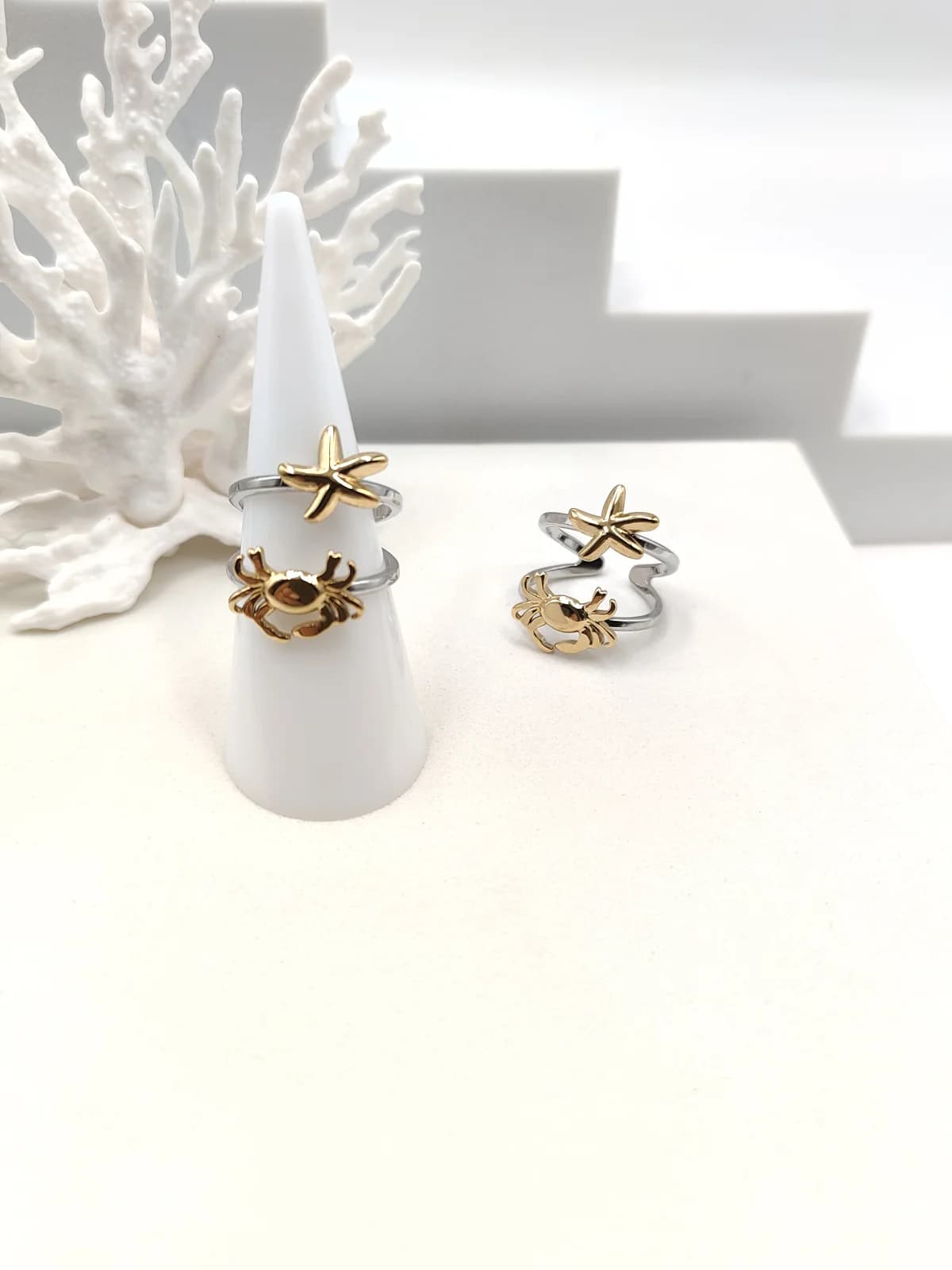 Stainless Steel Double Two-Tone Ring with Summer Motif by Magis Handmade Jewels