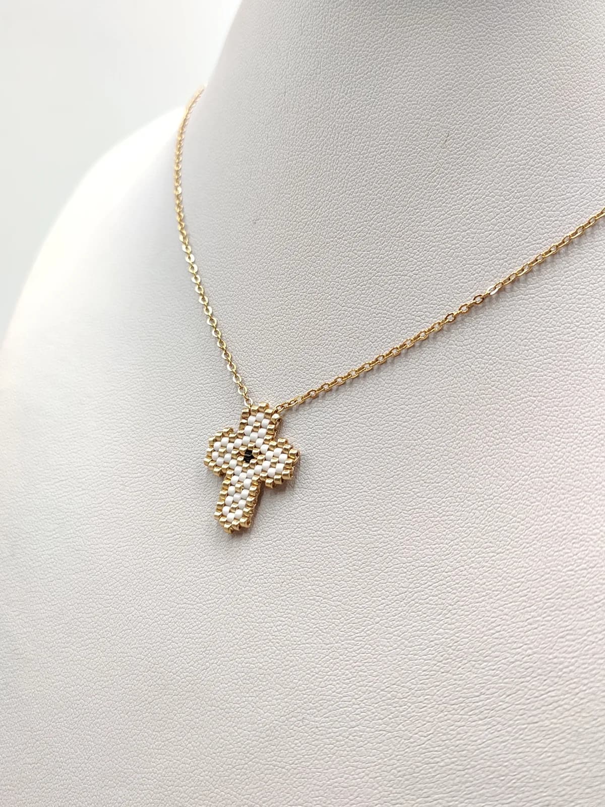 Stainless Steel Necklace with Miyuki Beads and Cross by Magis Handmade Jewels