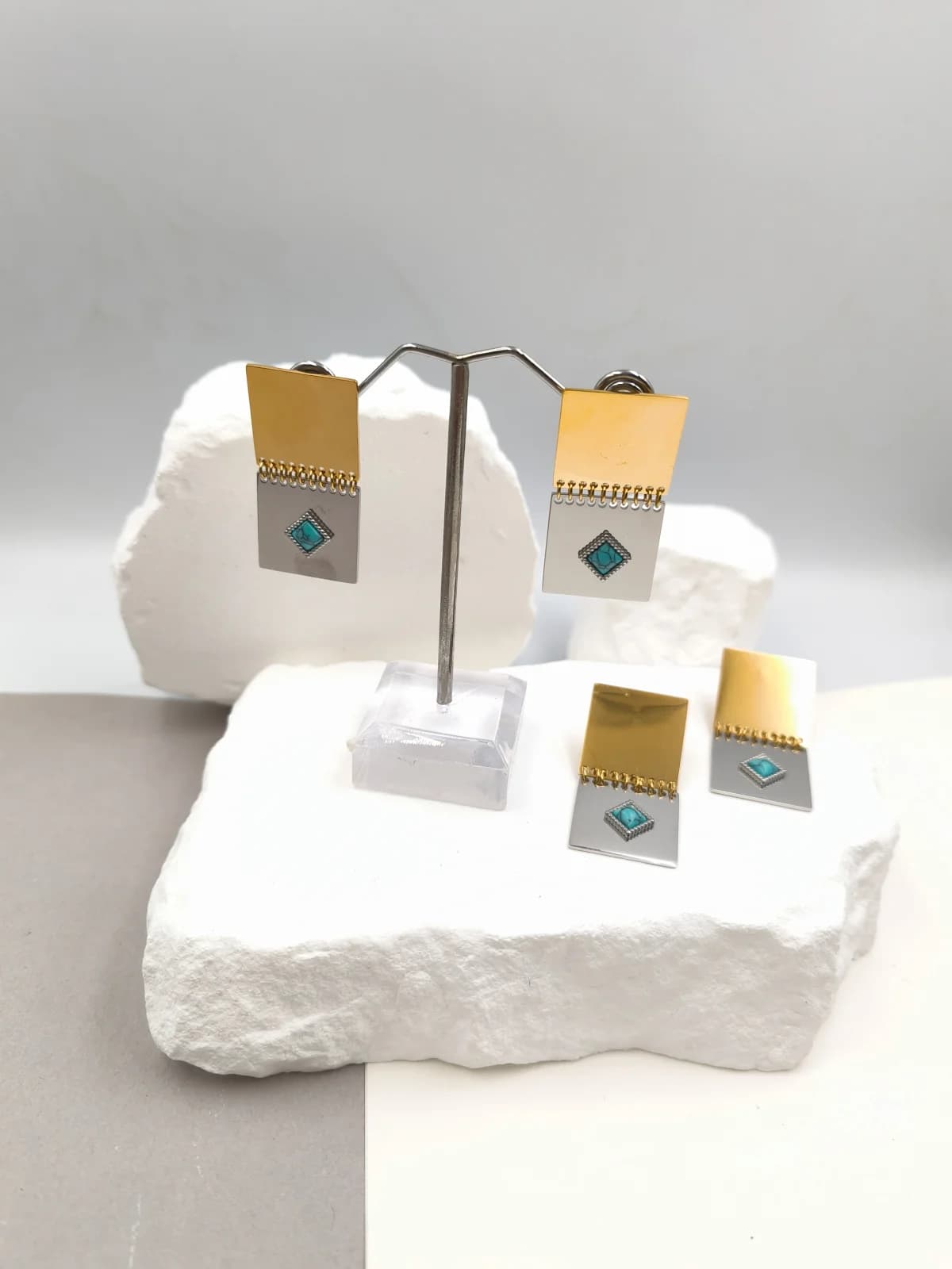 Stainless Steel Two-Tone Earrings with Howlite by Magis Handmade Jewels