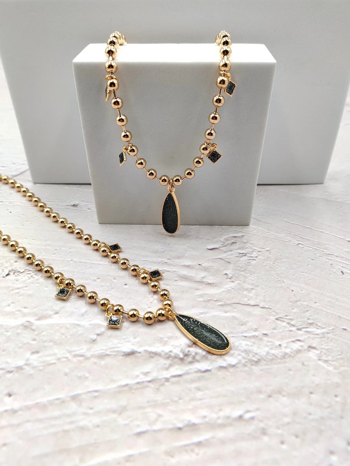 Stainless Steel Necklace with Beads and Gold-Plated Enamel Details by Magis Handmade Jewels