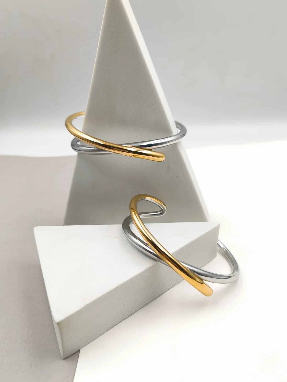 Stainless Steel Two-Tone Bracelet with Crossover Design by Magis Handmade Jewels