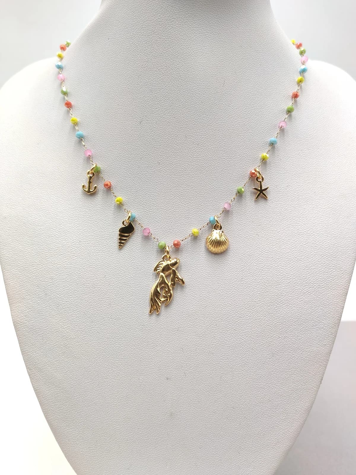 Stainless Steel Necklace with Crystals and Gold-Plated Details by Magis Handmade Jewels