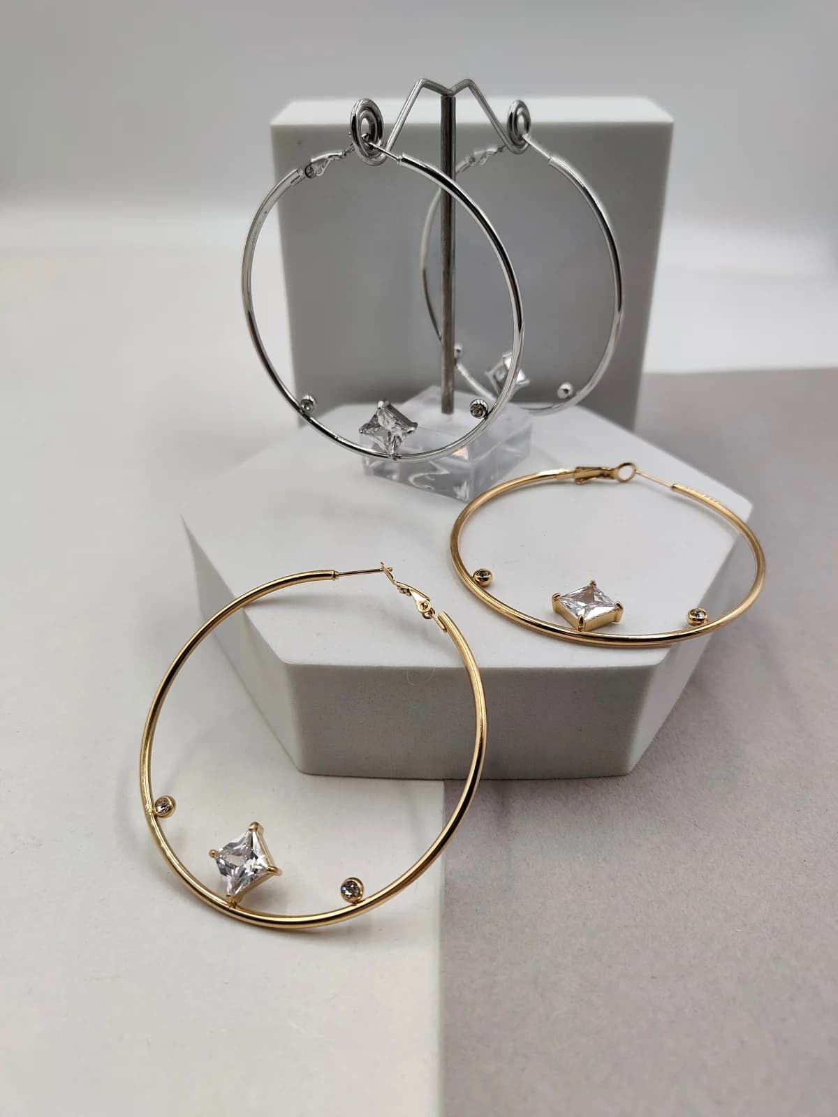 Stainless Steel Hoop Earrings with Crystals by Magis Handmade Jewels
