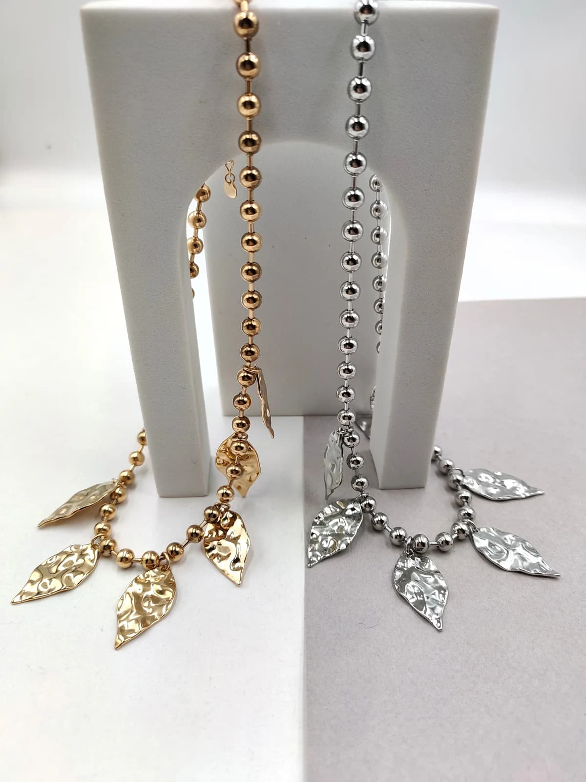 Stainless Steel Necklace with Beads and Leaves by Magis Handmade Jewels