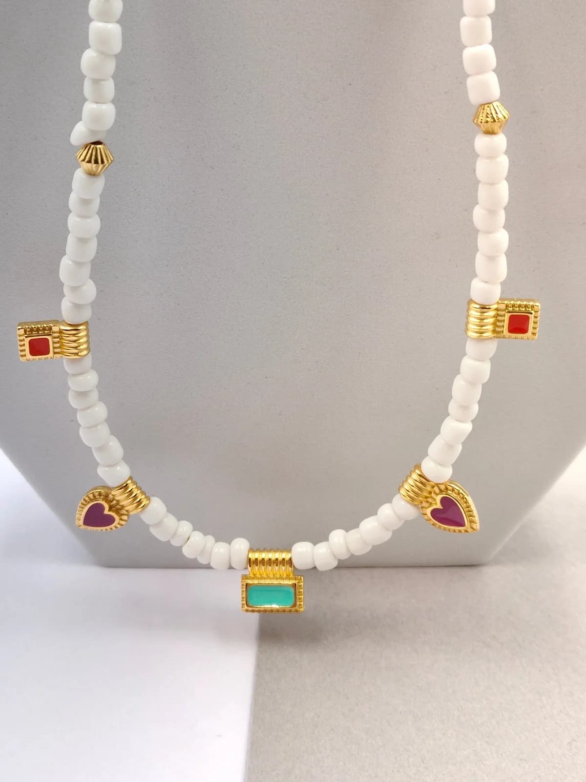 Necklace with Beads and Gold-Plated Enamel Details by Magis Handmade Jewels