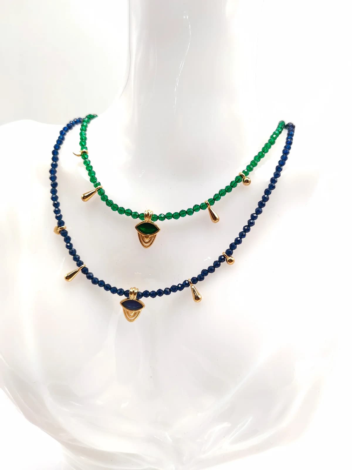 Necklace with Crystal Beads and Gold-Plated Enamel Details by Magis Handmade Jewels