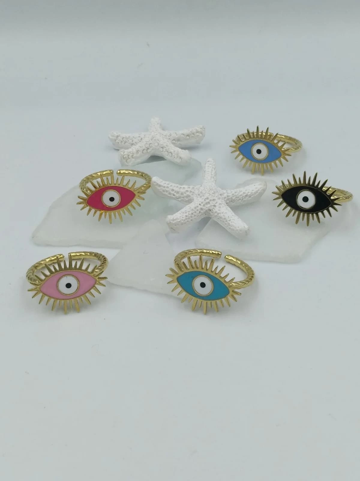 Stainless Steel Ring with Enamel Evil Eye by Magis Handmade Jewels