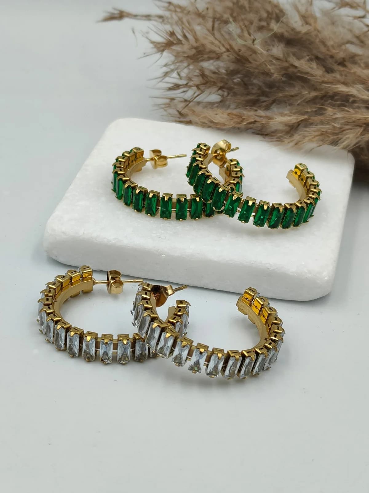 Stainless Steel Hoop Earrings with Zircon by Magis Handmade Jewels