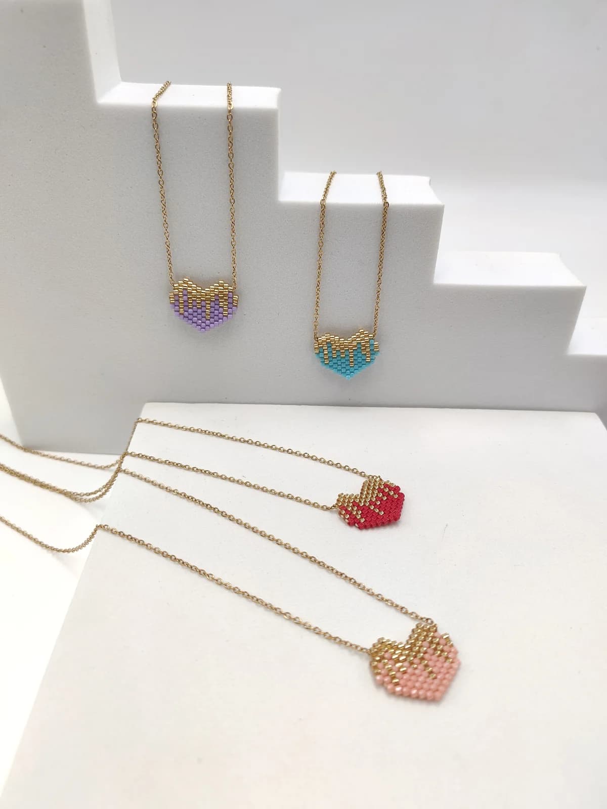 Stainless Steel Necklace with Miyuki Beads and Heart by Magis Handmade Jewels