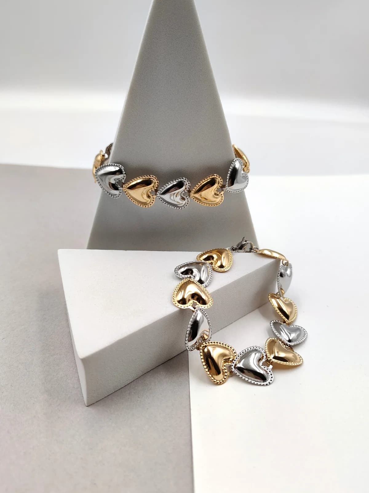 Stainless Steel Two-Tone Bracelet with Hearts by Magis Handmade Jewels