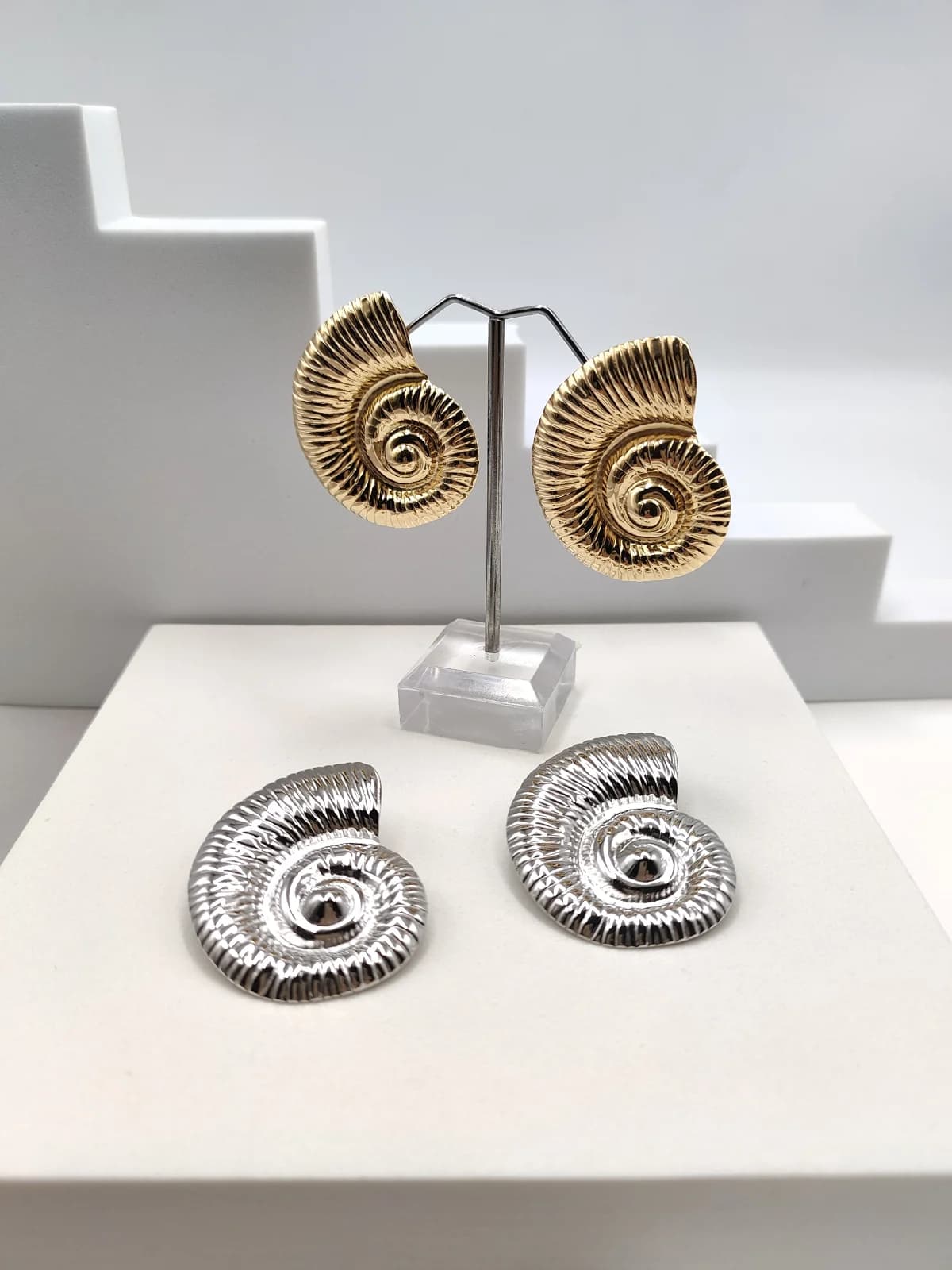 Stainless Steel Earrings with Embossed Seashells by Magis Handmade Jewels