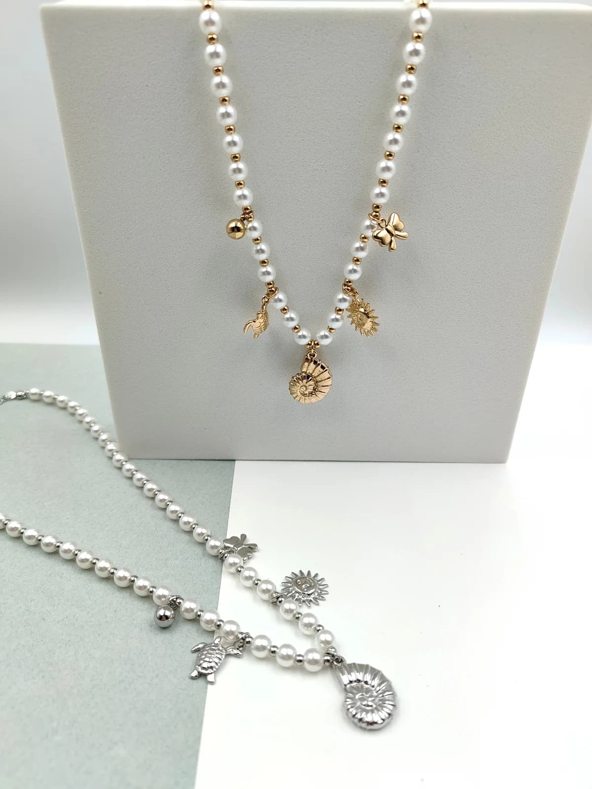 Stainless Steel Necklace with Pearls and Summer Motif by Magis Handmade Jewels