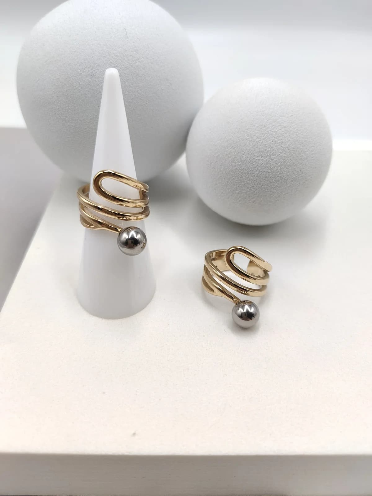 Stainless Steel Multi-Strand Two-Tone Ring with Bead by Magis Handmade Jewels