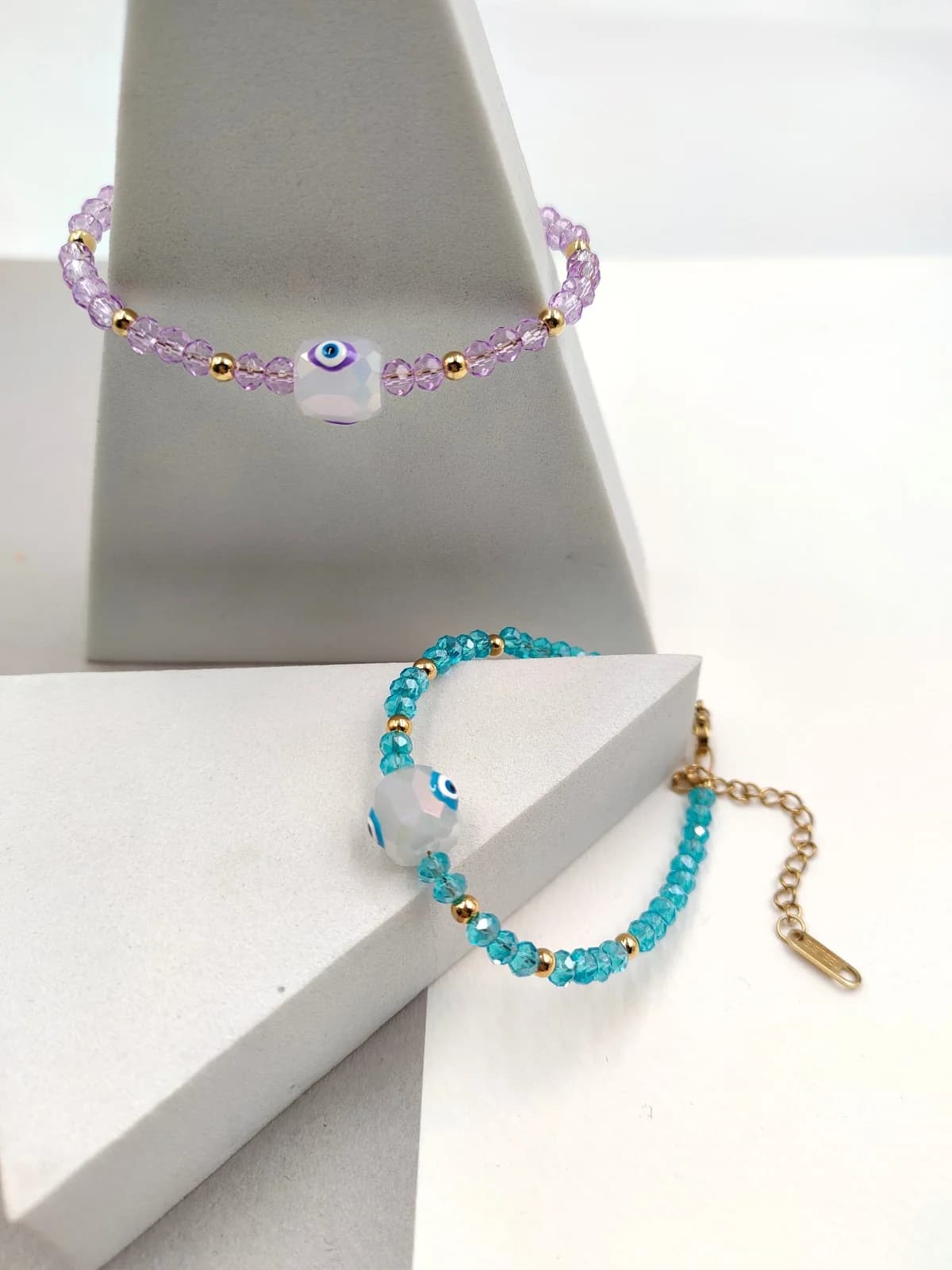 Bracelet with Faceted Crystals and Glass Bead with Evil Eye by Magis Handmade Jewels