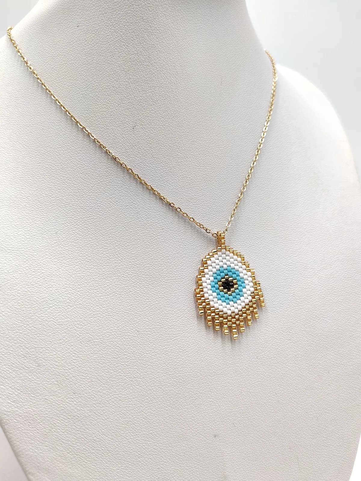 Stainless Steel Necklace with Miyuki Beads and Evil Eye by Magis Handmade Jewels