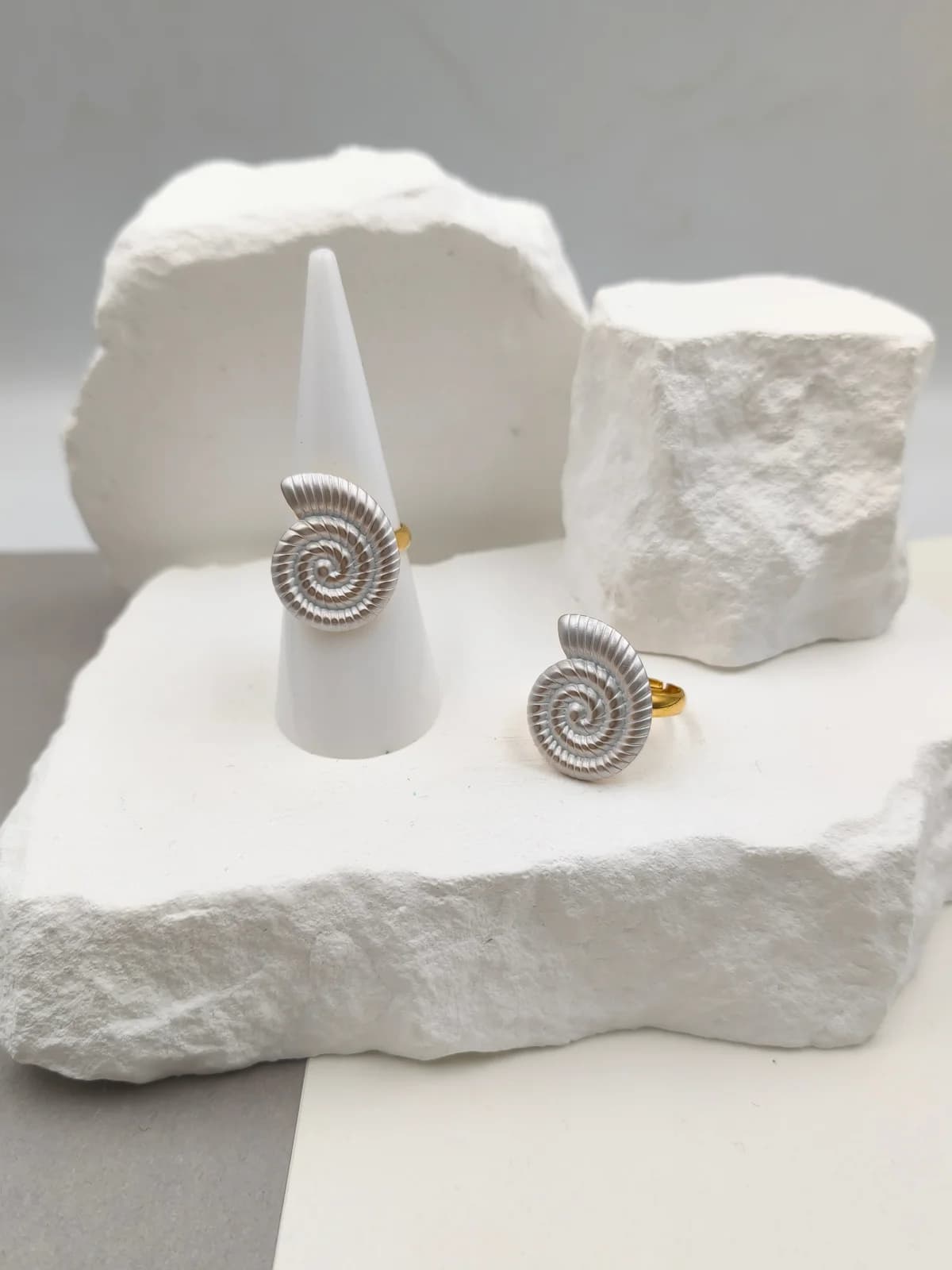 Stainless Steel Ring with Embossed Seashell and Enamel by Magis Handmade Jewels