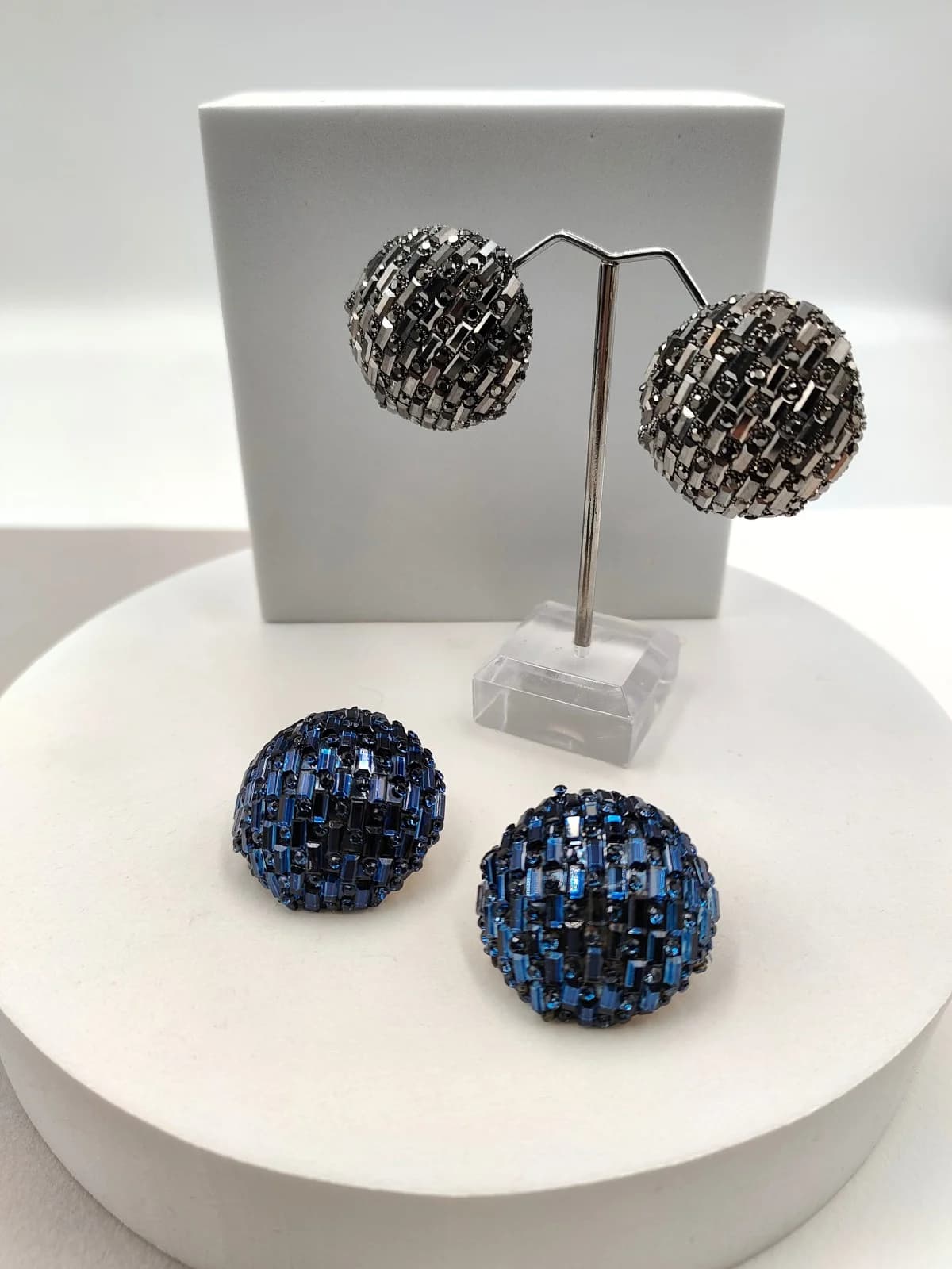 Round Earrings with Marcasite and Crystals by Magis Handmade Jewels