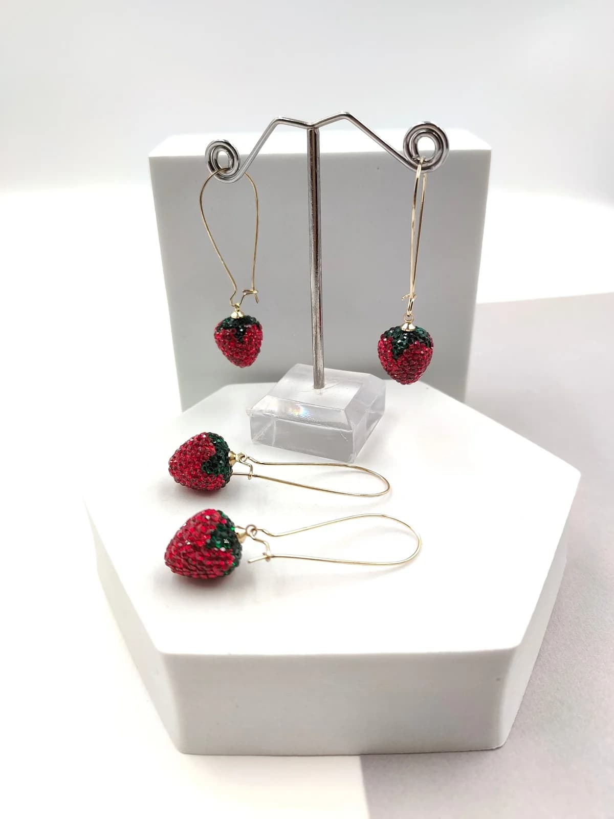 Stainless Steel Earrings with Strawberry and Rhinestones by Magis Handmade Jewels