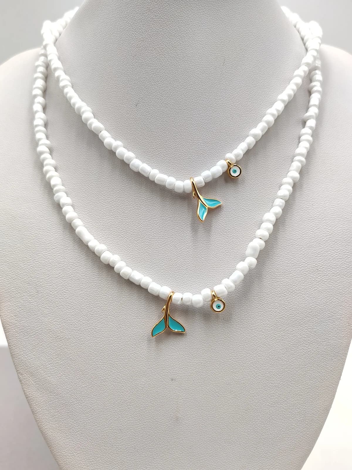 Necklace with Glass Beads and Gold-Plated Enamel Details by Magis Handmade Jewels