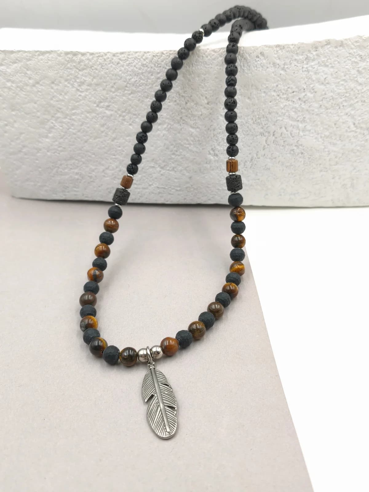Necklace with Lava Beads and Tiger's Eye by Magis Handmade Jewels