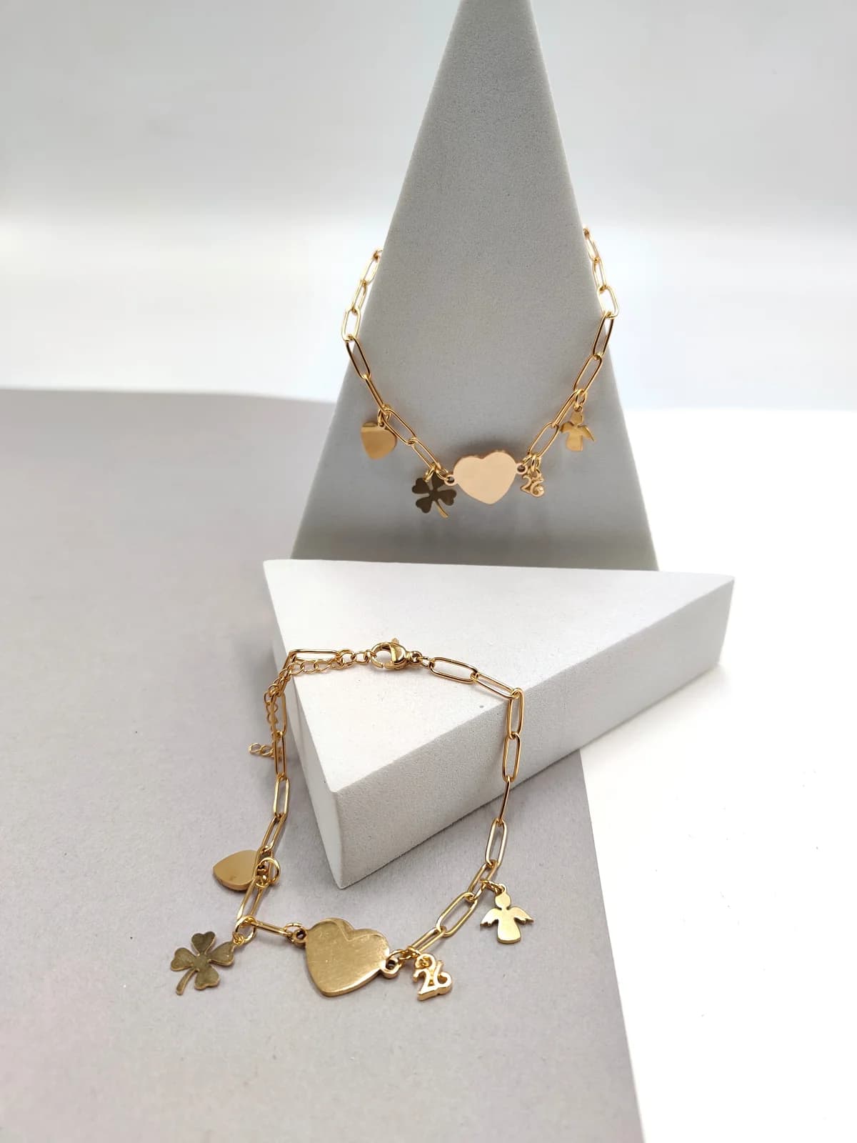 Stainless Steel Lucky Charm Bracelet with Gold-Plated Details by Magis Handmade Jewels