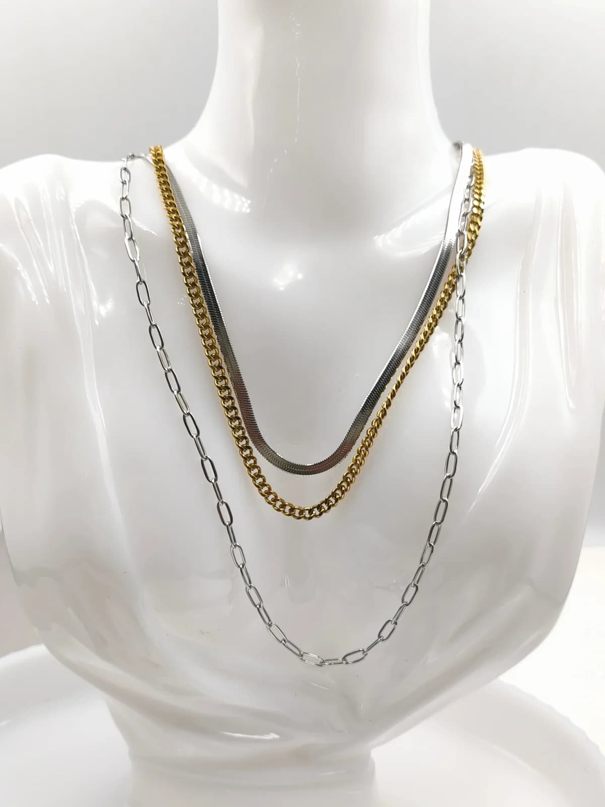 Stainless Steel Triple Two-Tone Necklace by Magis Handmade Jewels