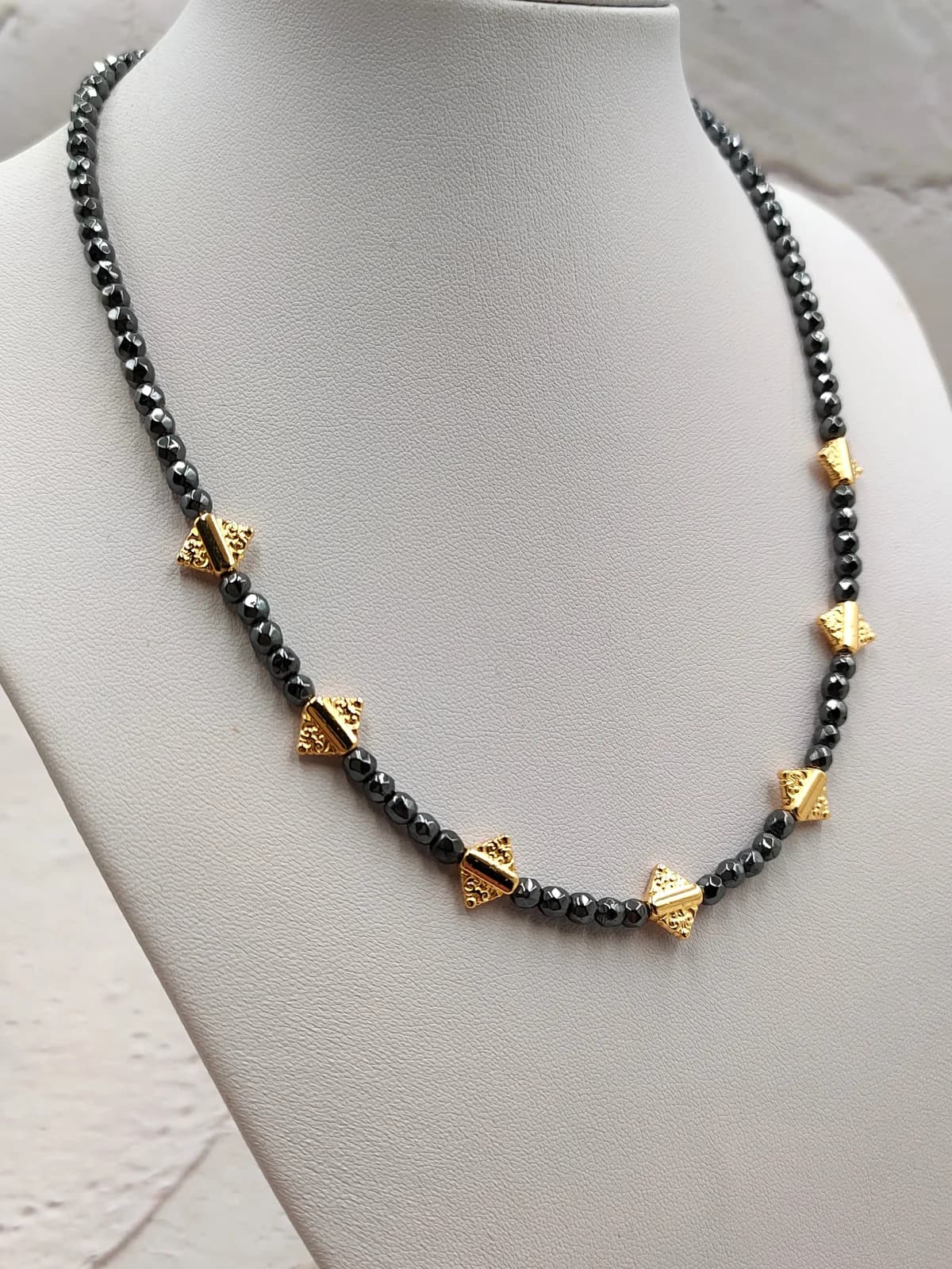 Necklace with Hematite Beads and Gold-Plated Details by Magis Handmade Jewels