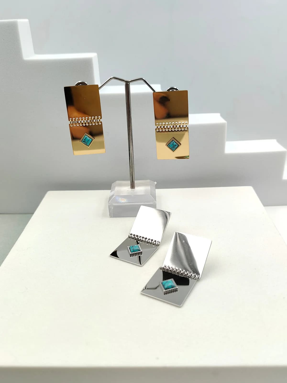 Stainless Steel Earrings with Howlite by Magis Handmade Jewels