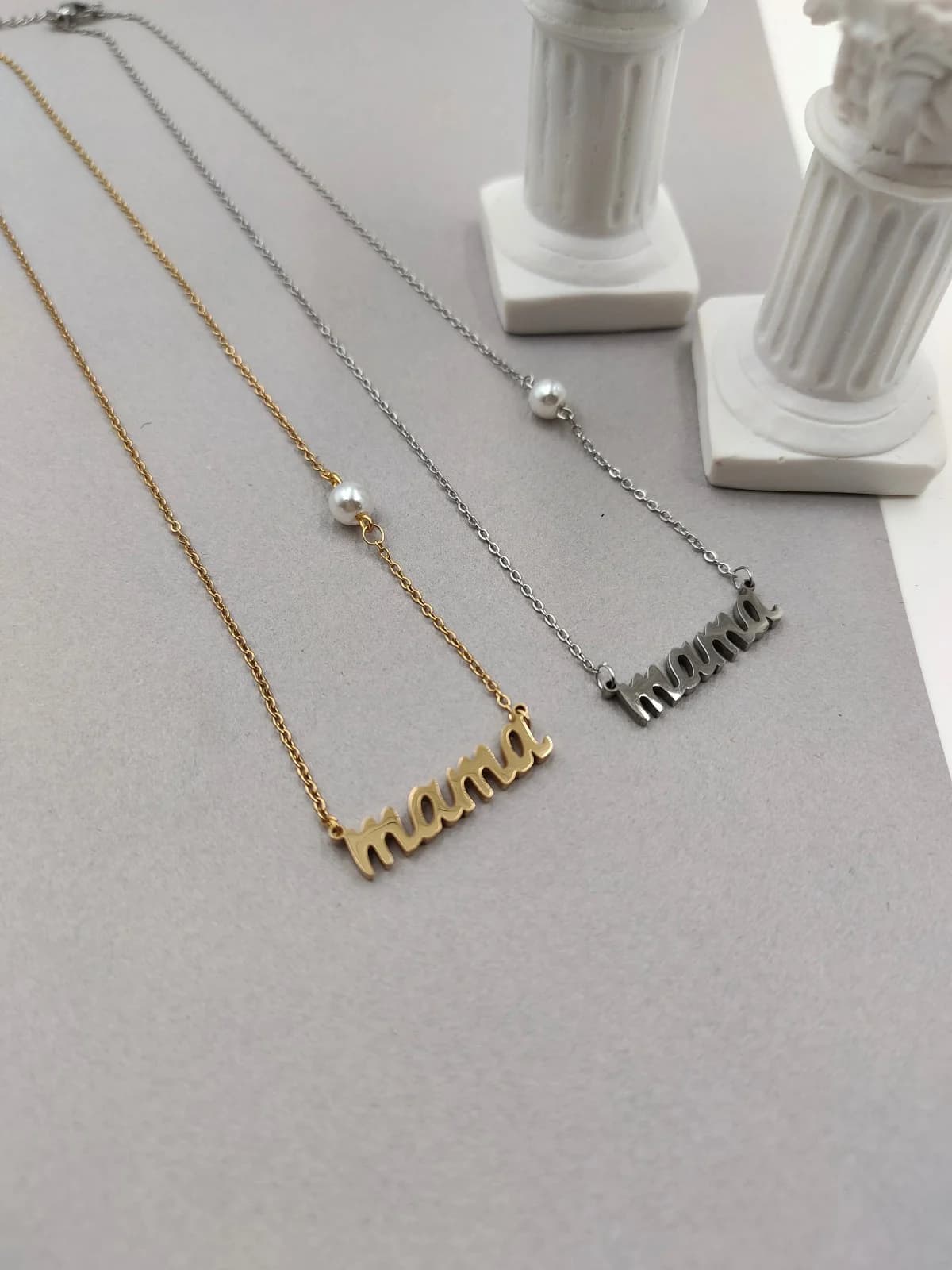 Stainless Steel Mama Necklace with Pearl by Magis Handmade Jewels