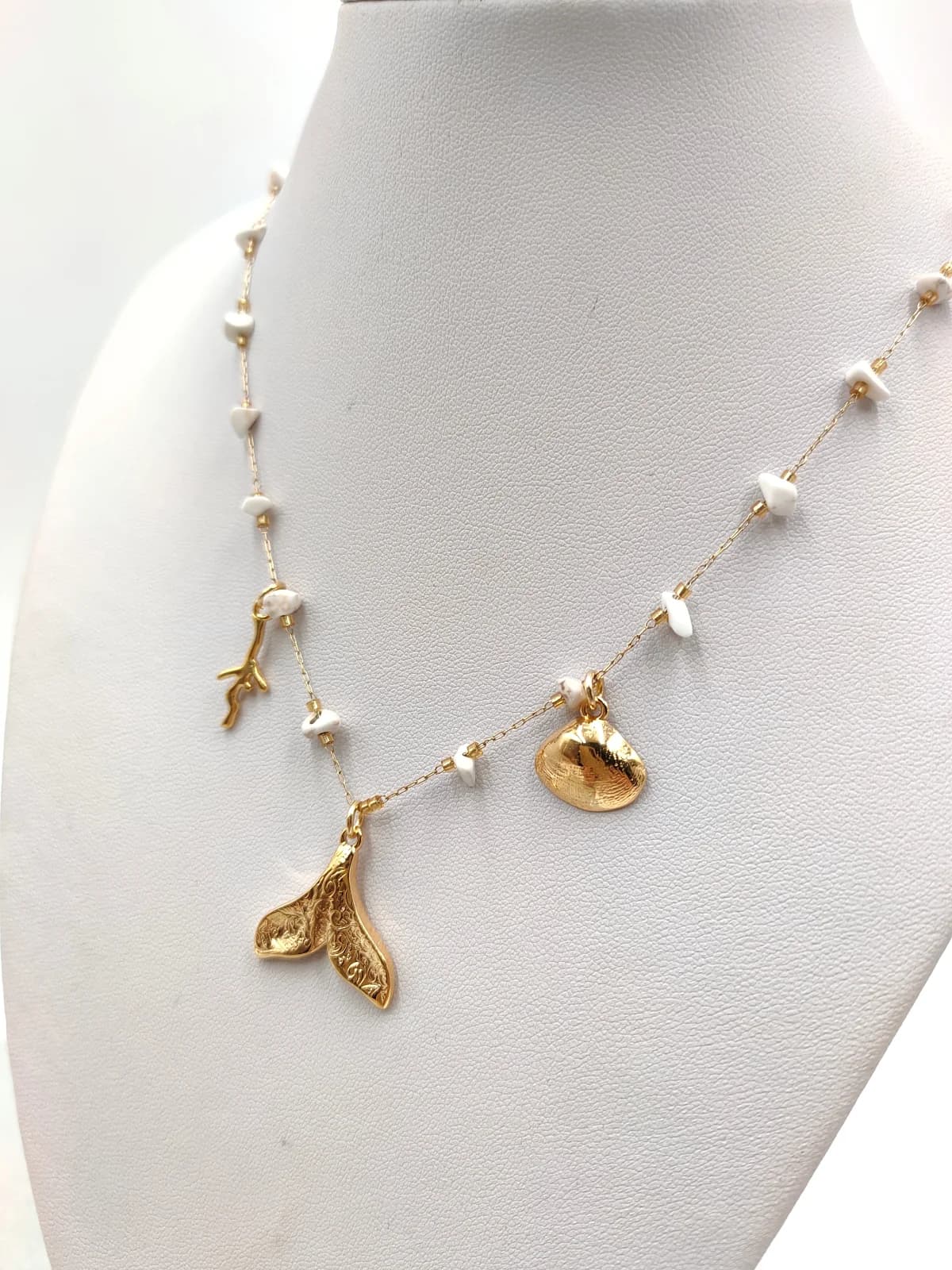 Stainless Steel Necklace with Gold-Plated Details and Howlite by Magis Handmade Jewels