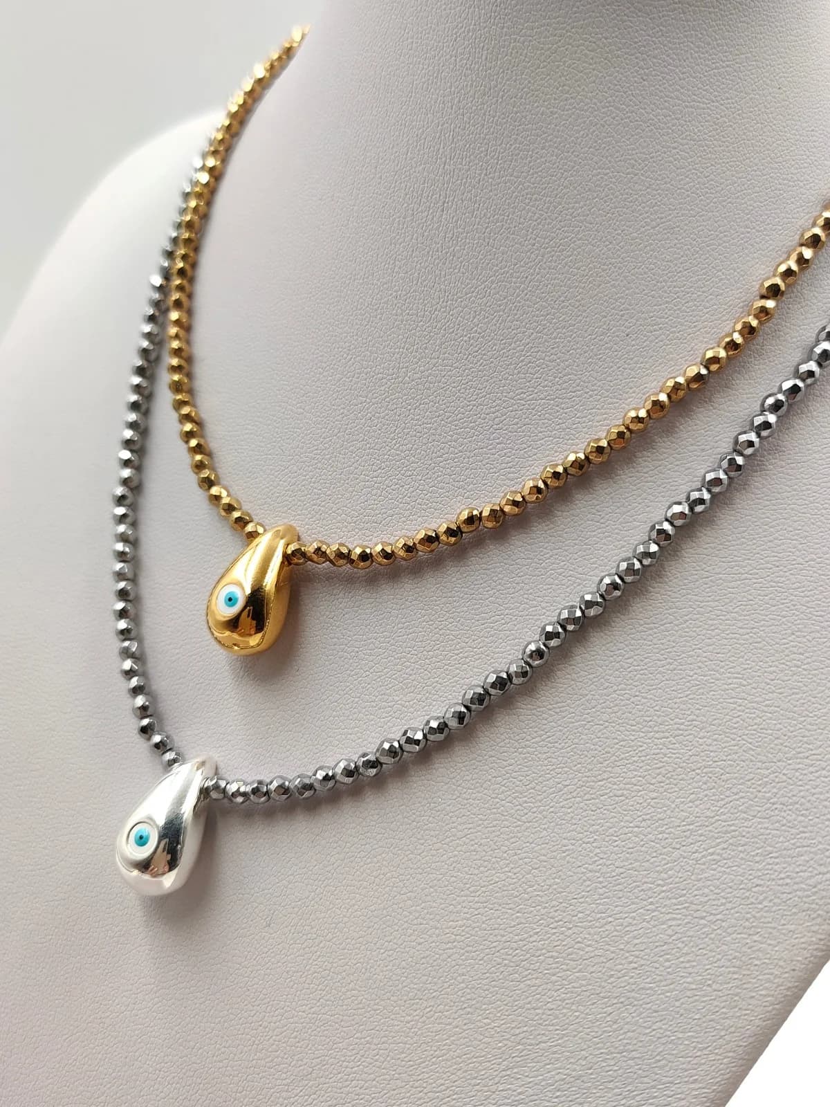 Necklace with Hematite Beads and Enamel Drop by Magis Handmade Jewels