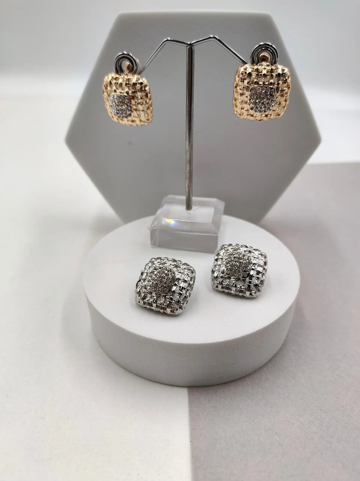 Gold-Plated Earrings with Brass and Crystals by Magis Handmade Jewels